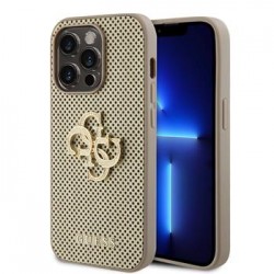 Guess iPhone 14 Pro Max Hülle Case Perforated 4G Glitter Logo Gold