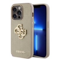 Guess iPhone 15 Pro Max Hülle Case Perforated 4G Glitter Logo Gold