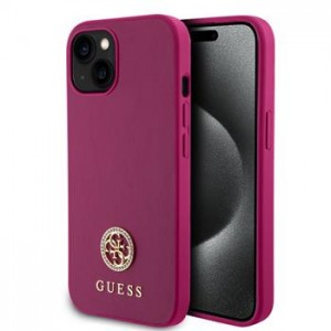 Guess iPhone 15 Case 4G Rhinestone Metal Logo Pink