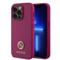 Guess iPhone 15 Pro Max Hülle Case 4G Strass Metal Logo Pink