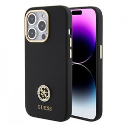 Guess iPhone 15 Pro Hülle Case Silikon 4G Strass Metal Logo Schwarz