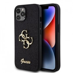 Guess iPhone 12 / 12 Pro Hülle Case Fixed Glitter 4G Metal Logo Schwarz