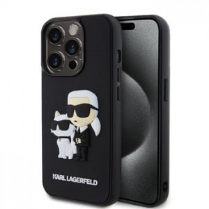 Karl Lagerfeld iPhone 15 Pro Hülle Case Karl Choupette 3D Silikon Schwarz