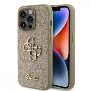 Guess iPhone 15 Pro Case Fixed Glitter 4G Metal Logo Gold