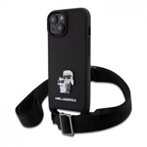 Karl Lagerfeld iPhone 15 Plus Case Karl + Choupette Strap Black