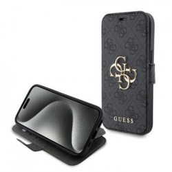 Guess iPhone 15 Book Case Tasche 4G Big Metal Logo Grau