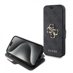 Guess iPhone 15 Pro Tasche Book Case Big Metal Logo 4G Grau