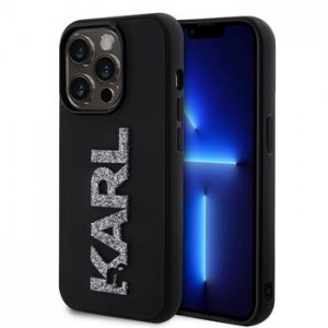 Karl Lagerfeld iPhone 15 Pro Max Case Rubber 3D Glitter Logo Black