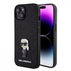 Karl Lagerfeld iPhone 15 Hülle Case Ikonik Metal Glitter Schwarz