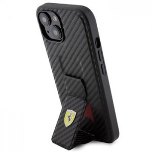 Ferrari iPhone 15 Case Grip Stand Carbon Black