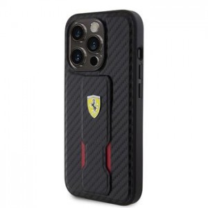 Ferrari iPhone 15 Pro Max Hülle Case Grip Stand Carbon Schwarz