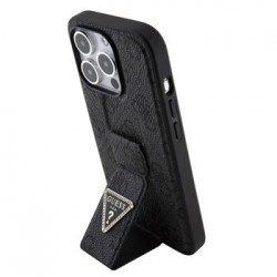 Guess iPhone 15 Pro Hülle Case Grip Stand 4G Strass Triangle Schwarz