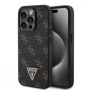 Guess iPhone 15 Pro Hülle Case 4G Metal Triangle Logo Schwarz