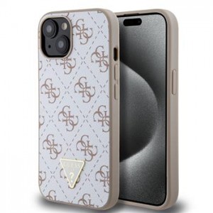 Guess iPhone 15 Hülle Case 4G Metal Triangle Logo Weiß
