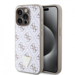 Guess iPhone 15 Pro Case 4G Metal Triangle Logo White