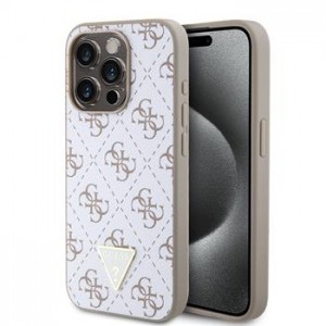 Guess iPhone 15 Pro Hülle Case 4G Metal Triangle Logo Weiß