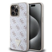 Guess iPhone 15 Pro Max Case 4G Metal Triangle Logo White