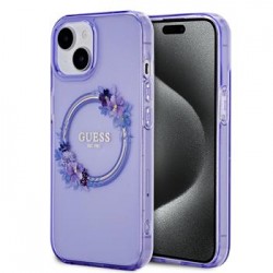 Guess iPhone 15 Hülle Case MagSafe Blumen Ring Violett