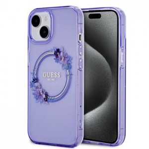 Guess iPhone 15 Case MagSafe Flowers Ring Purple