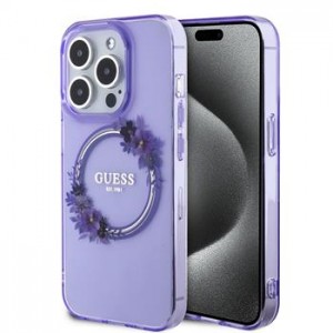 Guess iPhone 15 Pro Max Case MagSafe Flowers Ring Purple