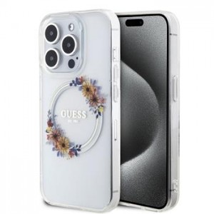 Guess iPhone 15 Pro Max Case MagSafe Flowers Ring Transparent