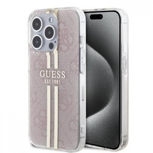 Guess iPhone 15 Pro Hülle Case IML 4G Stripe Rosa Pink