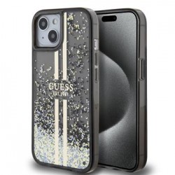 Guess iPhone 15 Hülle Case Liquid Glitter Stripe Schwarz