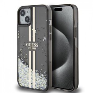 Guess iPhone 15 Plus Hülle Case Liquid Glitter Stripe Schwarz