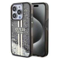 Guess iPhone 15 Pro Max Hülle Case Liquid Glitter Stripe Schwarz