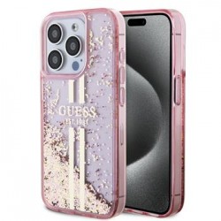 Guess iPhone 15 Pro Case Liquid Glitter Stripe Pink