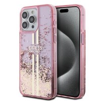 Guess iPhone 15 Pro Max Hülle Case Liquid Glitter Stripe Rosa Pink