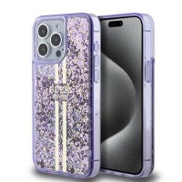 Guess iPhone 15 Pro Max Hülle Case Liquid Glitter Stripe Violett