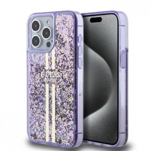 Guess iPhone 15 Pro Max Case Liquid Glitter Stripe Purple