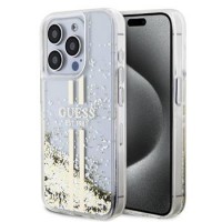 Guess iPhone 15 Pro Max Hülle Case Liquid Glitter Stripe Transparent