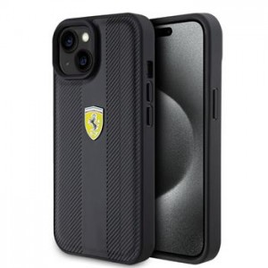 Ferrari iPhone 15 Case Hot Stamp Groove Pattern Black