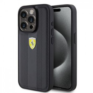 Ferrari iPhone 15 Pro Hülle Case Hot Stamp Groove Pattern Schwarz