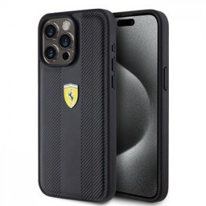 Ferrari iPhone 15 Pro Max Hülle Case Hot Stamp Groove Pattern Schwarz