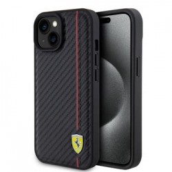 Ferrari iPhone 15 Hülle Case Carbon Vertical Red Line Schwarz