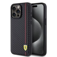 Ferrari iPhone 15 Pro Max Hülle Case Carbon Vertical Red Line Schwarz