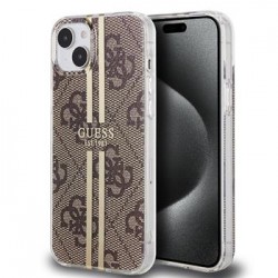 Guess iPhone 15 Hülle Case IML 4G Stripe Braun