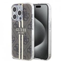 Guess iPhone 15 Pro Hülle Case IML 4G Stripe Braun