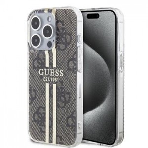 Guess iPhone 15 Pro Case IML 4G Stripe Brown