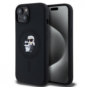 Karl Lagerfeld iPhone 14 Hülle Case Silicone Karl + Choupette Magsafe Schwarz