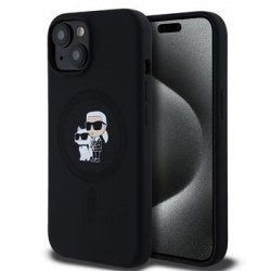 Karl Lagerfeld iPhone 15 Hülle Case Silicone Karl + Choupette Magsafe Schwarz