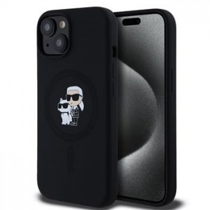 Karl Lagerfeld iPhone 15 Case Silicone Karl + Choupette Magsafe Black