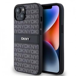 DKNY iPhone 14 Hülle Case Tonal Stripe Metal Logo Schwarz