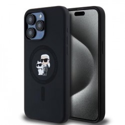 Karl Lagerfeld iPhone 15 Pro Max Hülle Case Silicone Karl + Choupette Magsafe Schwarz