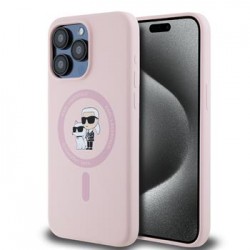 Karl Lagerfeld iPhone 14 Pro Hülle Case Silicone Karl + Choupette Magsafe Rosa