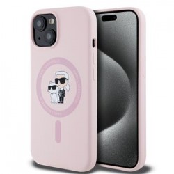 Karl Lagerfeld iPhone 15 Case Silicone Karl + Choupette Magsafe Pink