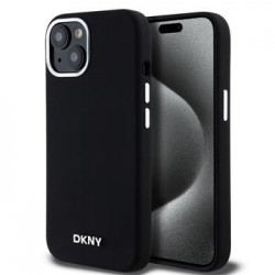 DKNY iPhone 15 Hülle Case Magsafe Silikon Metal Logo Schwarz